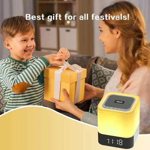 Miniatura 5 de Luz Nocturna - Lámpara de mesita de 5 en 1 con altavoz Bluetooth, reloj despertador de calendario digital de 12/24H, control táctil, soporte