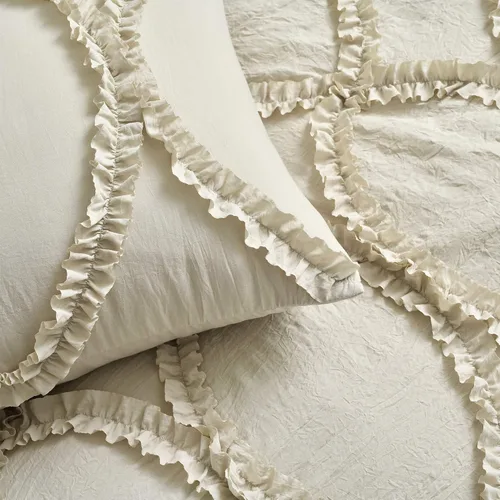 Miniatura 5 de Lush Décor - Juego de Cubrecama con falda de volantes para cama sencilla, estilo Shabby Chic, juego de 2 piezas, Poliéster, Neutral, King neutro