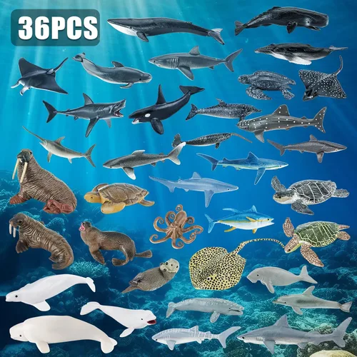 Miniatura 4 de 36 piezas de juguetes de animales marinos con tiburón, ballena, pulpo y otras figuras de animales del océano, juguetes para niños, adornos