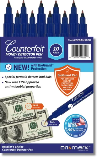 Miniatura 11 de Dri Mark CFD5PK - Marcador detector de billetes falsificados, fabricado en los Estados Unidos, 3 veces más tinta, tamaño de bolsillo, verificador