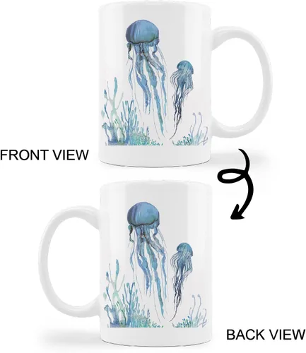 Miniatura 4 de kunlisa Taza de cerámica de medusas de acuarela, taza de cerámica para parejas de medusas de vida marina, taza de té con leche de 11 onzas, regalos