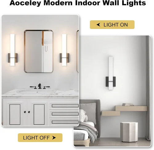 Miniatura 5 de Apliques de pared LED modernos de 15.7 pulgadas, lámparas de pared para tocador de baño de 18W 3000K 1200 lúmenes con pantalla de acrílico blanco