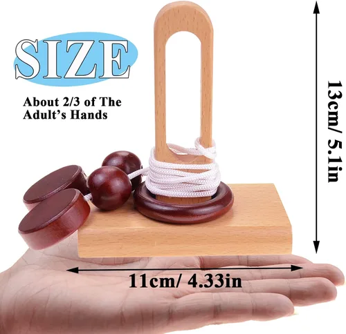 Miniatura 2 de Kingou Juego de 4 de rompecabezas de madera clásica cuerda de solución central juego de cerebro para adultos