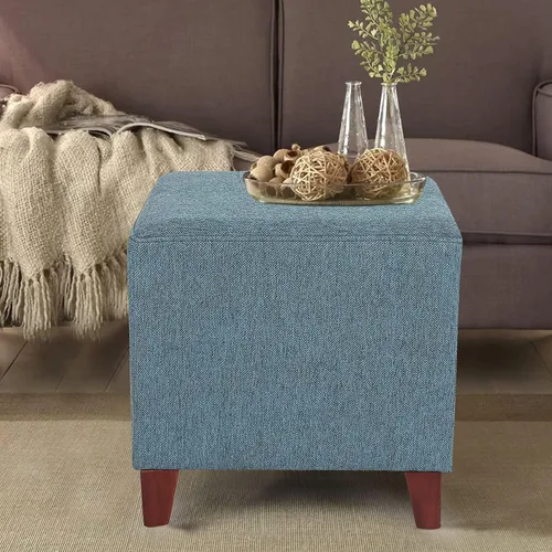 Miniatura 5 de Joveco Taburete otomano de 16 pulgadas, asiento cuadrado de tela con patas de madera (azul)