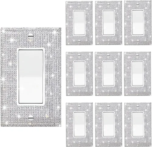 Miniatura 9 de 1 pieza Cubiertas de enchufe brillantes con diamantes de imitación, placas de pared para cubrir interruptores de luz, placa decorativa de imitación