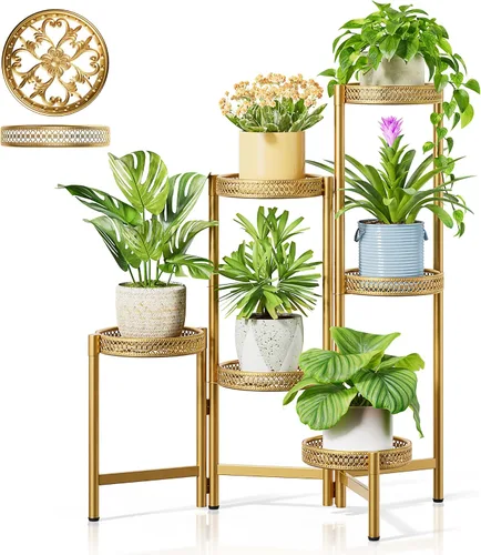 Miniatura 38 de Soporte escalonado para plantas al aire libre de 3 niveles para interiores, estante de flores de metal para múltiples plantas, soportes altos