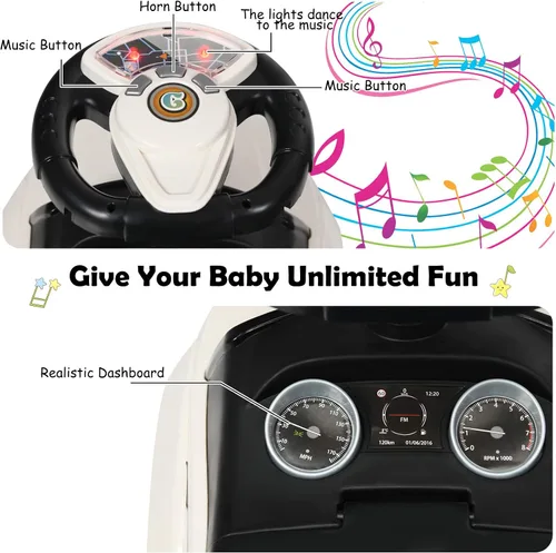 Miniatura 4 de Costzon 3 en 1 Coche de Paseo y Empuje, Carriola Deslizante con Bocina, Música, Luz, Almacenamiento Bajo el Asiento, Mango Parental, Barreras