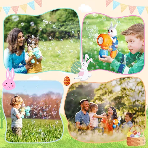 Miniatura 6 de Pistola de burbujas para niños, paquete de 2 pistolas de burbujas para niños pequeños, máquina de burbujas de conejo, juguete eléctrico de burbujas