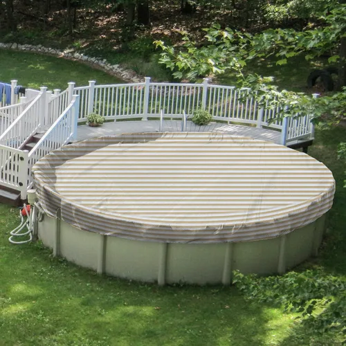 Miniatura 21 de Patio Cubiertas redondas para piscinas sobre el suelo, cubierta de seguridad para alberca de invierno de 10 pies, lona resistente con cabrestante