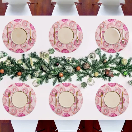 Miniatura 7 de Pink Donuts Round Placemat, Non Slip Heat Resistant Mats for Kitchen one sizex1