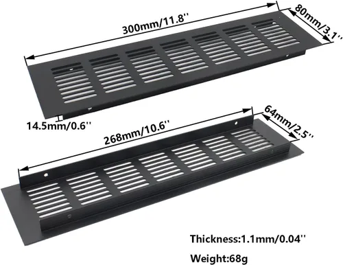 Miniatura 2 de 2 fundas para ventilación de aire, rejilla de ventilación de aleación de aluminio negro rectangular con listones de metal para armario, estufa