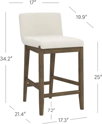 Miniatura 2 de Nathan James - Gracie - Moderno taburete alto con respaldo, silla alta tapizada con lino texturizado natural y patas de madera cepillada - Marrón