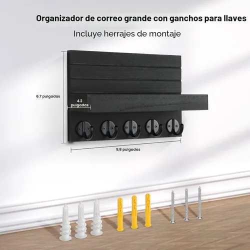 Miniatura 7 de Lwenki - Soporte de llaves para pared, llavero decorativo y soporte para correo con estante, tiene ganchos grandes para bolsos, abrigos, paraguas