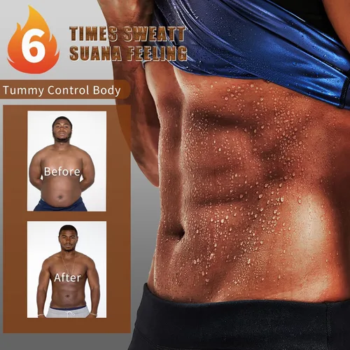 Miniatura 4 de Chaleco de sudoración para sauna, camiseta deportiva de tirantes para entrenamiento, faja de cintura para hombres, chaleco de compresión para Azul