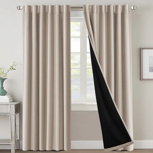 Miniatura 14 de H.VERSAILTEX Cortinas 100% opacas para dormitorio con forro negro, cortinas de oscurecimiento de habitación completa, con aislamiento térmico