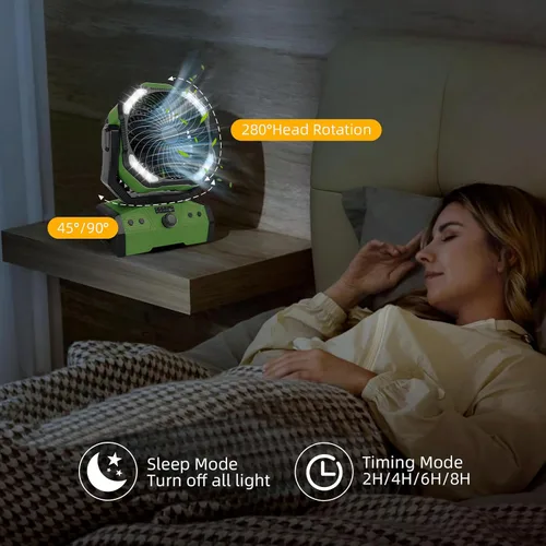 Miniatura 5 de ELZO Ventilador de campamento de 30000 mAh con luz LED, máximo 70 horas de trabajo, portátil inalámbrico, recargable, ventilador USB con gancho