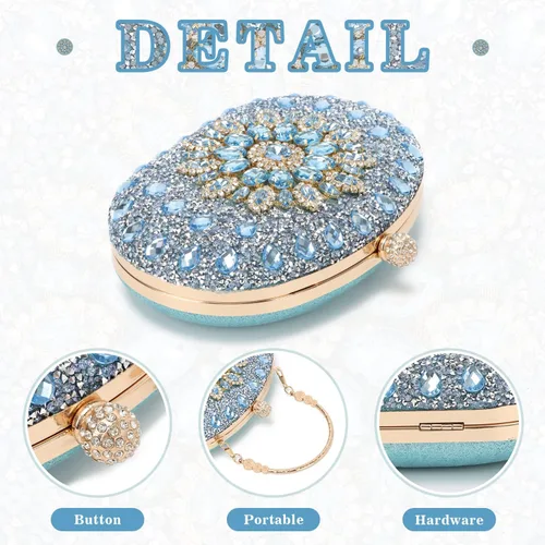 Miniatura 3 de Bolso de mano de noche con diamantes de imitación para mujer, bolsa de mano con diamantes brillantes y brillantes, bolsa de fiesta de boda de cristal