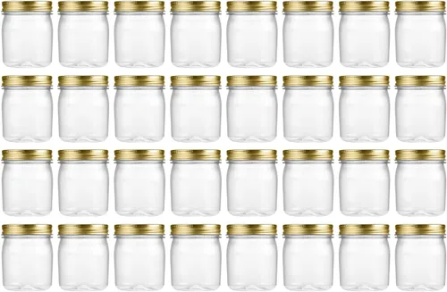 Miniatura 22 de novelinks Tarros de plástico transparente de 8 onzas con tapas herméticas, paquete de 16 tarros de plástico con tapas de 8 onzas, recipientes de Oro