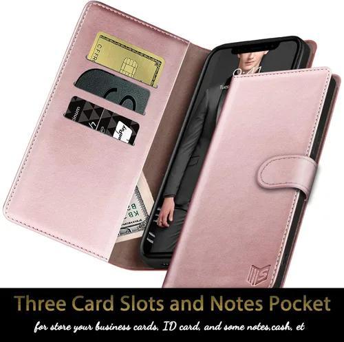 Miniatura 4 de SUANPOT Funda de piel tipo cartera para iPhone XR 6.1 (no XS 5.8 pulgadas, XS Max 6.7 pulgadas) con bloqueo RFID, tarjetero de crédito, funda de Oro