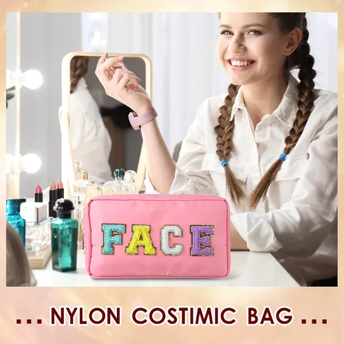 Miniatura 5 de Remerry 4 bolsas de maquillaje de viaje, bolsa de cosméticos de viaje, organización, con letras de chenilla, bolsa de artículos de tocador, regalo
