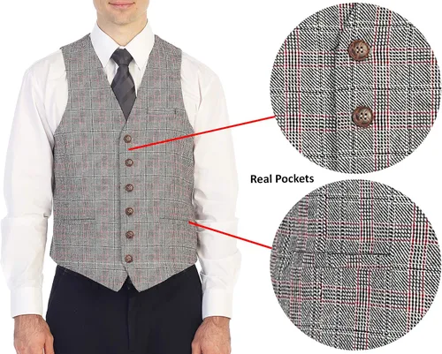 Miniatura 90 de Gioberti Chaleco de tweed formal de 6 botones para hombres