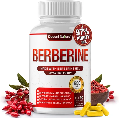 Suplemento de berberina de 1800 mg – Berberina HCl de primera calidad 97% de alta pureza, apoya el sistema inmunológico, clorhidrato y extracto de