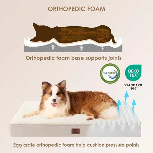 Miniatura 4 de EHEYCIGA Camas ortopédicas para perros grandes con funda extraíble lavable, color camello, 36 x 27 pulgadas