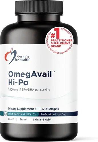Designs for Health OmegAvail Hi-Po - Suplemento de aceite de pescado TG (triglicérido) Omega-3, 1600 mg de EPA/DHA por porción con limón + vitamina