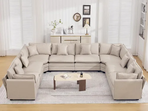 Miniatura 98 de Otomán de Sofá Moderno de Chenille Nube de 35'', Otomán Rectangular para Sofá Seccional Modular, Beige