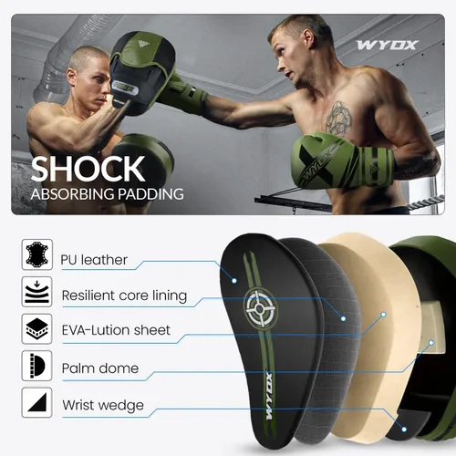 Miniatura 3 de WYOX Almohadillas de boxeo Manoplas de enfoque curvas, almohadillas de entrenamiento de gancho y jab, correa ajustable ventilada, MMA Muay Thai