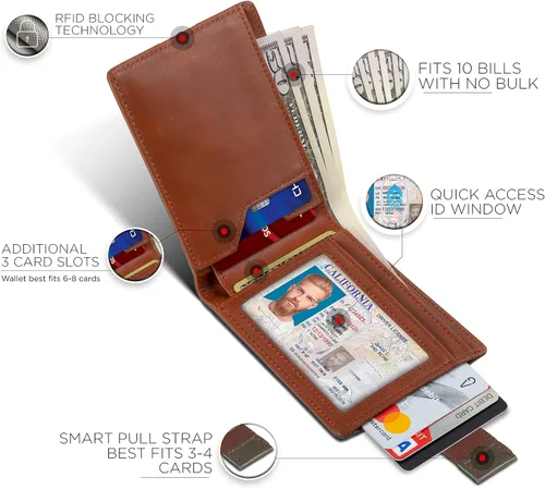 Miniatura 15 de SERMAN BRANDS RFID Blocking Slim Bifold Genuine Leather Thin Minimalist Front Pocket Wallets for Men Billfold Wallet Men Gift