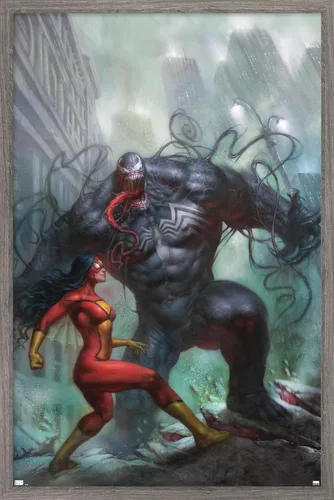 Trends International Marvel Comics-Spider-Woman-Venom #161 - Póster de pared, 14.725 x 22.375 pulgadas, versión enmarcada de madera de granero