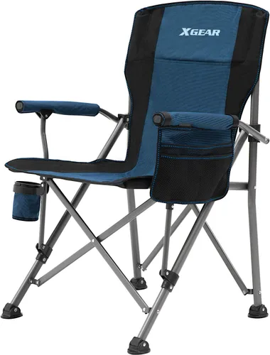 XGEAR Silla de camping con brazo duro y respaldo alto, resistente con soporte para tazas, para campamento, pesca, senderismo, al aire libre, bolsa