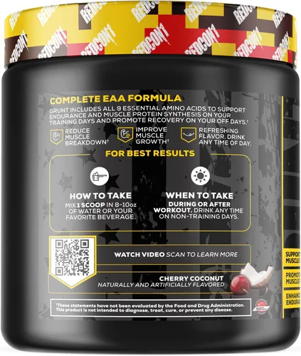 Miniatura 3 de REDCON1 Grunt EAAs, Tiger's Blood - Polvo de aminoácidos esenciales sin azúcar, apto para dieta cetogénica, polvo posentrenamiento que contiene 9