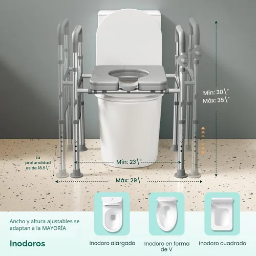 Miniatura 9 de HOMEAL Elevador de asiento de inodoro elevado con asas para personas mayores, 450 libras, silla cómoda 3 en 1 para discapacitados y pacientes
