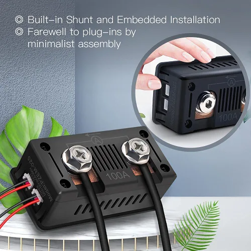 Miniatura 3 de Medidor Monitor de Batería Multifunción DC, 0-300V, 0-100A Shunt Incorporado, Ampliamente Aplicado a Baterías de RV/Coche de 12V/24V/48V, Pantalla