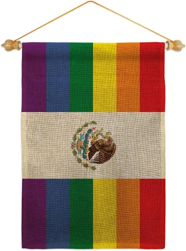 Miniatura 14 de Bandera de jardín de arpillera de Orgullo de México LGBT arco iris amor gay bisexual pequeño regalo decorativo patio casa pancarta de doble cara