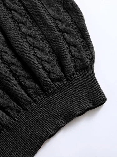Miniatura 4 de OYOANGLE Suéter de punto trenzado con cuello en V para mujer, sin mangas, acanalado