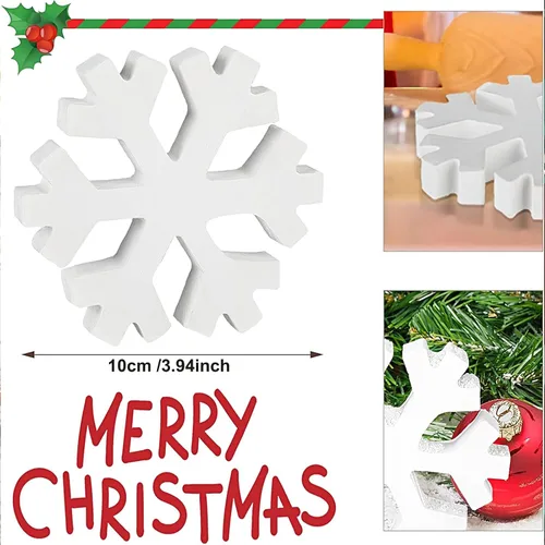 Miniatura 3 de Blulu 3 piezas de decoración de copo de nieve de madera 3D blanco copo de nieve de mesa y centro de mesa decoración de madera de invierno