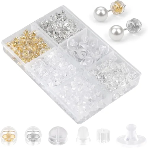 570 piezas de respaldos de goma para aretes, respaldos de silicona hipoalergénicos, respaldos de plástico transparentes para aretes, tope de bala y
