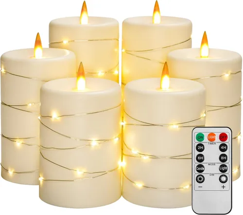 Miniatura 9 de Upinmz Velas parpadeantes sin llama con cadena de luces integradas, velas que funcionan con pilas con control remoto y temporizador, velas LED