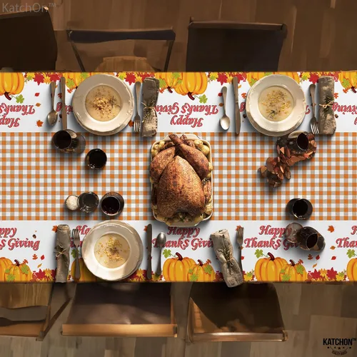 Miniatura 4 de KatchOn, Mantel grande de plástico de Acción de Gracias, 108 x 54 pulgadas, paquete de 3 Mantel desechable de otoño, rectangular, otoño, calabaza