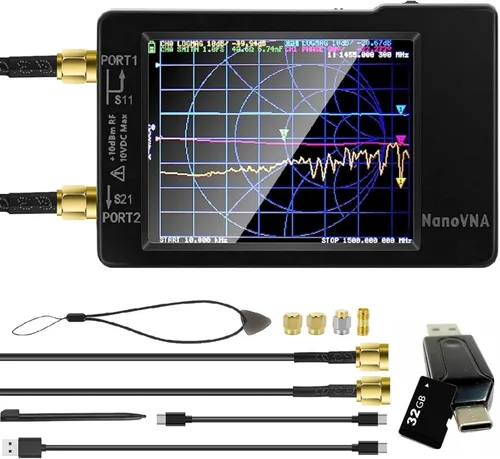[Actualizado] Analizador de red vectorial AURSINC NanoVNA-H última versión 3.7, analizador de antena de 9 KHz -1.5 GHz con tarjeta SD de 32 GB,