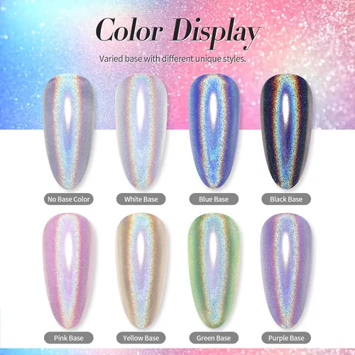 Miniatura 2 de Born Pretty Polvo de Uñas Holográfico Fino Efecto Arco Iris Iridescente Multi Cromo para Manicura en Polvo de Pigmento Holográfico para Salón, Arte