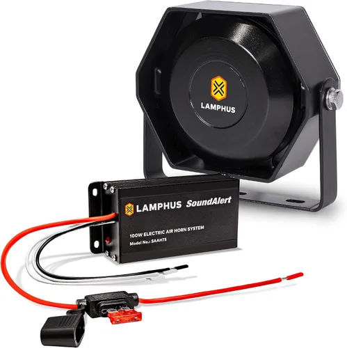 LAMPHUS SoundAlert kit de amplificador de bocina de aire para policía de 100W [altavoz delgado de 118-124 dB] [control manual o bypass de bocina de