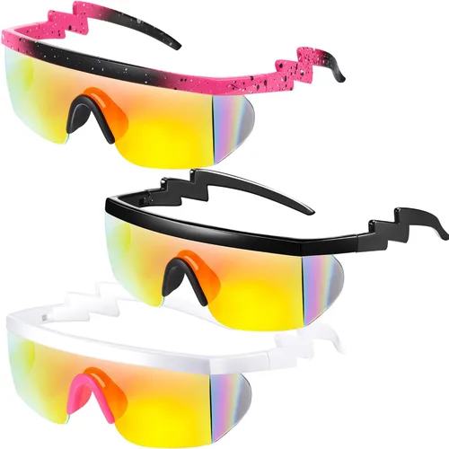 3 pares de gafas de sol retro semi sin montura de los años 80 y 90 con zigzag lentes transparentes de color arcoíris para hombres y mujeres