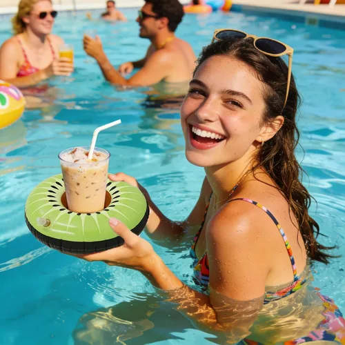 Miniatura 5 de Zcaukya Paquete de 12 soportes inflables flotantes para beber, flotadores de bebidas inflables para fiestas en la piscina