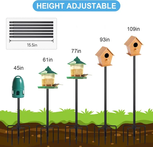 Miniatura 6 de Poste para Comedero de Pájaros para Exterior, 1 Paquete de 109 Pulgadas de Poste para Nido de Pájaros para Exterior de Alta Resistencia, Soporte