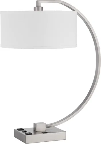 Cal Lighting LA-8038DK Belfort - Lámpara de escritorio metálica con 2 tomas de corriente y 1 puerto de carga USB, acero cepillado