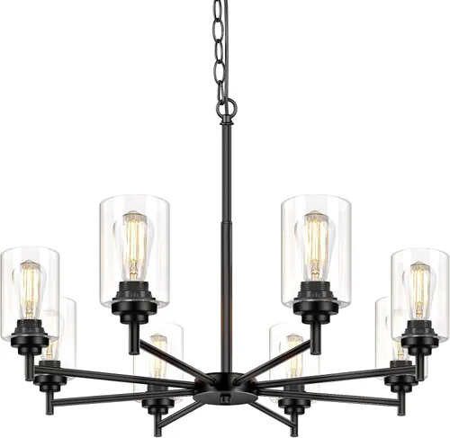 Miniatura 10 de 19.8'' Lámpara de araña de 5 luces de 19.8'' para comedor, isla de cocina, iluminación colgante moderna de granja con pantallas de vidrio, lámpara